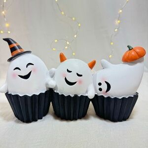 Goblin and & Ghoul Trio Ghost Black Cupcakes with pumpkin and witch hat
